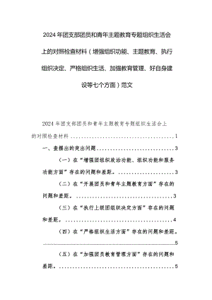 2024年团支部团员和青年主题教育专题组织生活会上的对照检查材料（增强组织功能、主题教育、执行组织决定、严格组织生活、加强教育管理、好.docx