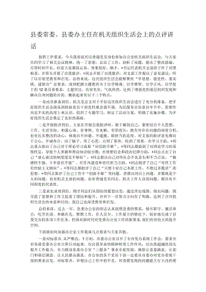 县委常委、县委办主任在机关组织生活会上的点评讲话.docx