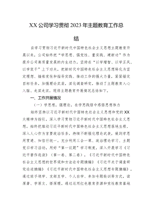 XX公司学习贯彻2023年主题教育工作总结.docx