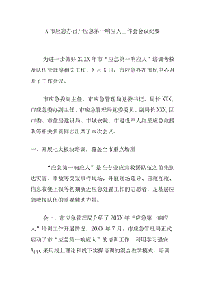 X市应急办召开应急第一响应人工作会会议纪要.docx