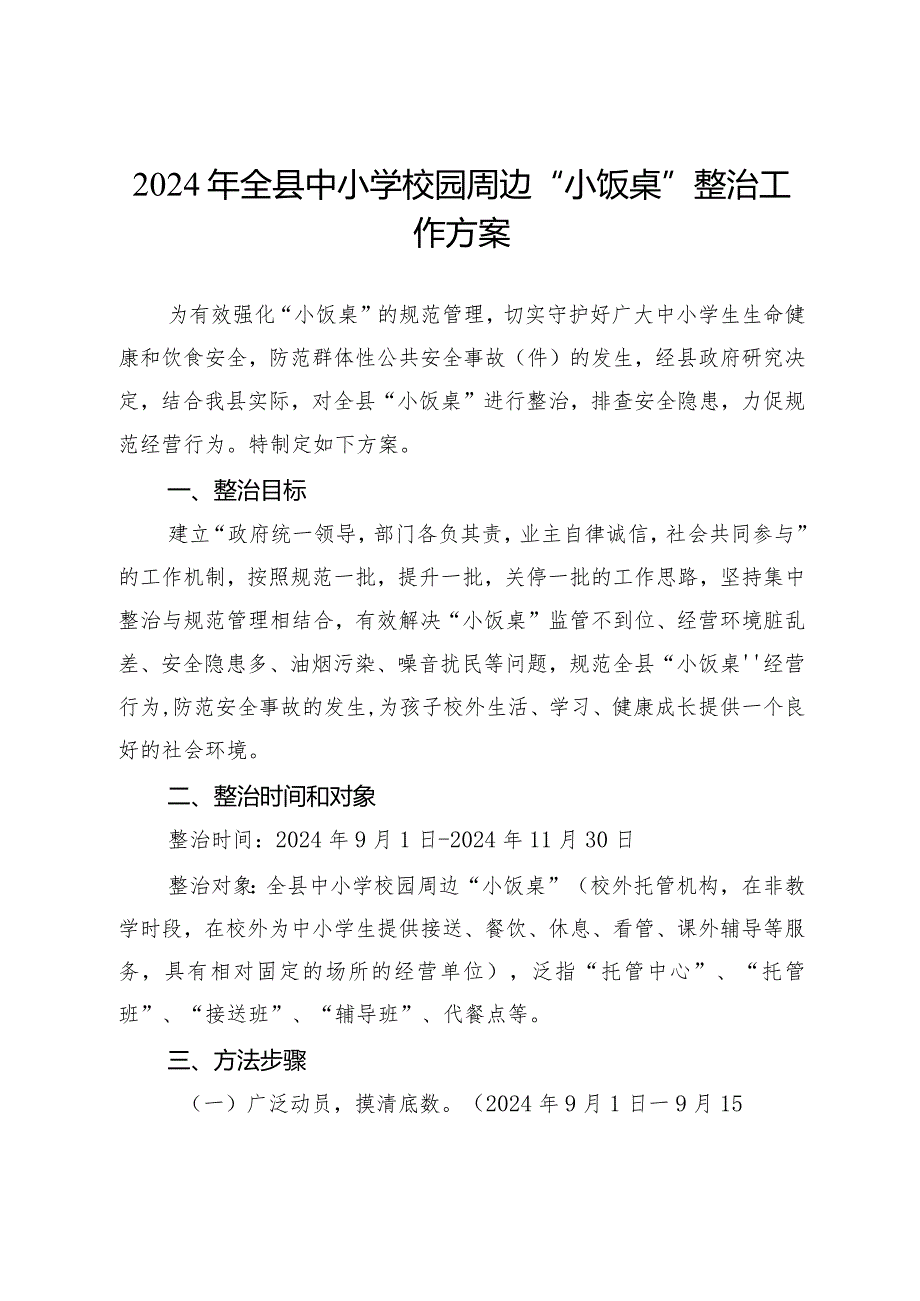 2024年全县中小学校园周边“小饭桌”整治工作方案.docx_第1页