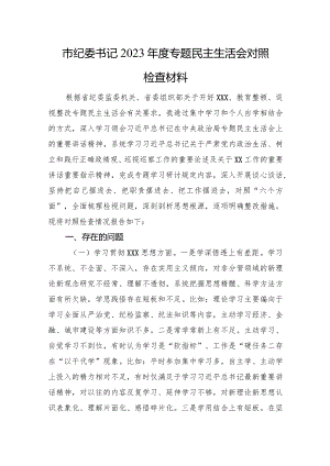 市纪委书记2023年度主题教育民主生活会对照检查材料（典型案例）.docx