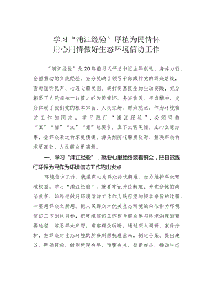 学习“浦江经验”厚植为民情怀用心用情做好生态环境信访工作.docx