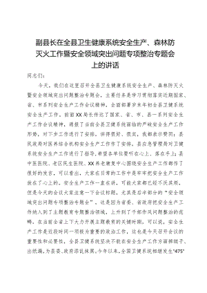 副县长在全县卫生健康系统安全生产、森林防灭火工作暨安全领域突出问题专项整治专题会上的讲话.docx