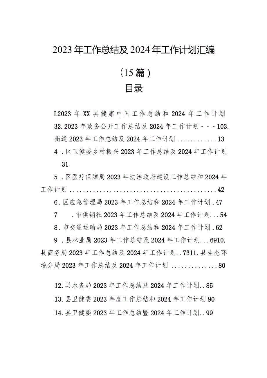 2023年工作总结及2024年工作计划汇编（15篇）.docx_第1页