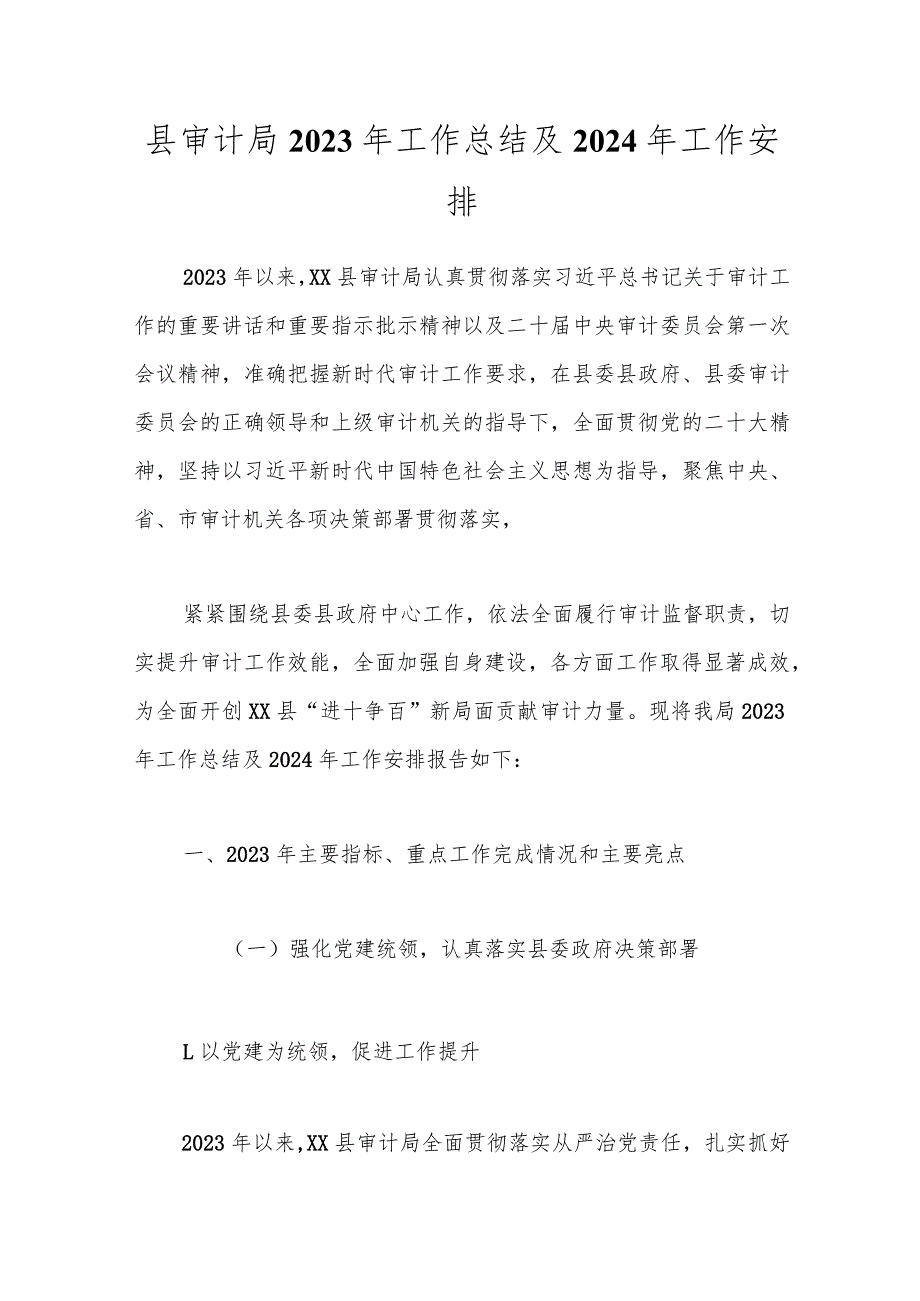 县审计局2023年工作总结及2024年工作安排.docx_第1页