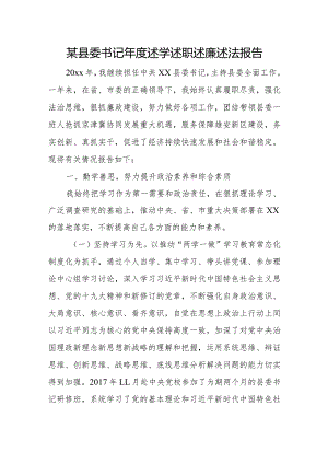 某县委书记年度述学述职述廉述法报告.docx