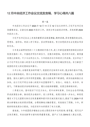 12月中央经济工作会议交流发言稿、学习心得共八篇.docx