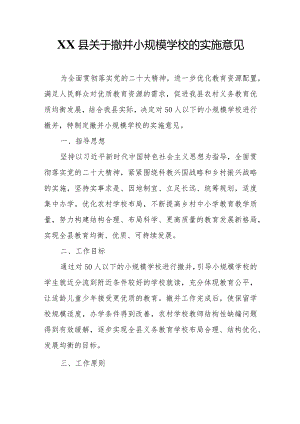 XX县关于撤并小规模学校的实施意见.docx