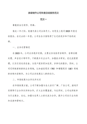 录音制作公司年度总结报告范文.docx