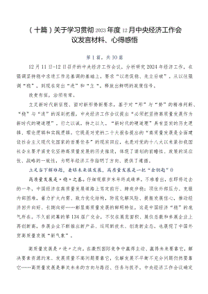 （十篇）关于学习贯彻2023年度12月中央经济工作会议发言材料、心得感悟.docx