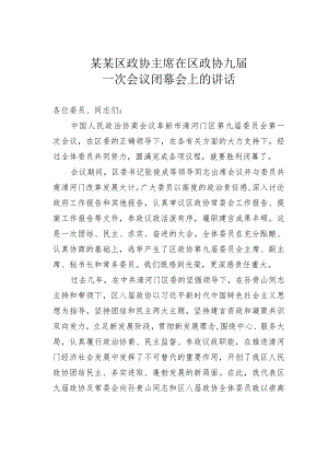 某某区政协主席在区政协九届一次会议闭幕会上的讲话.docx