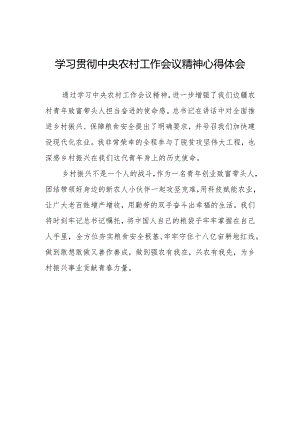 关于学习贯彻中央农村工作会议精神心得体会.docx