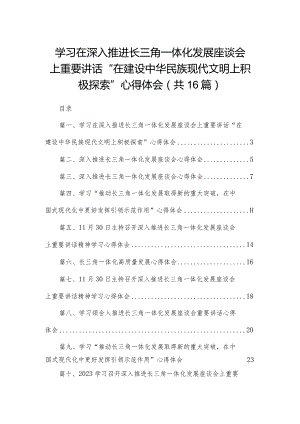 学习在深入推进长三角一体化发展座谈会上重要讲话“在建设中华民族现代文明上积极探索”心得体会（共16篇）.docx