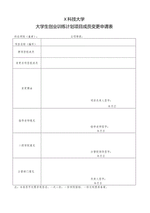 XX科技大学大学生创业训练计划项目成员变更申请表（2023年）.docx