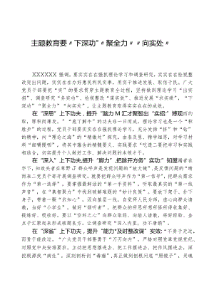 心得体会：主题教育要“下深功”“聚全力”“向实处”.docx