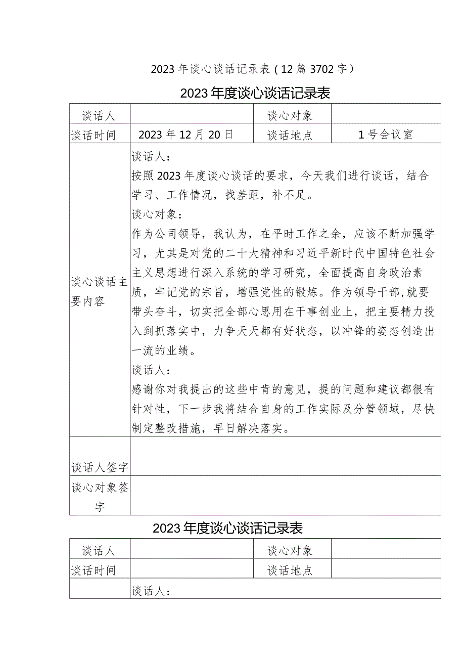 国企2023年谈心谈话记录表12篇.docx_第1页