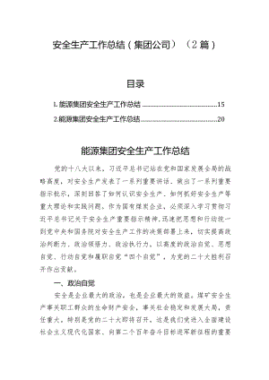 安全生产工作总结（集团公司）（2篇）.docx