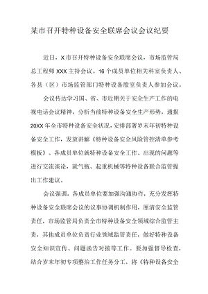 某市召开特种设备安全联席会议会议纪要.docx