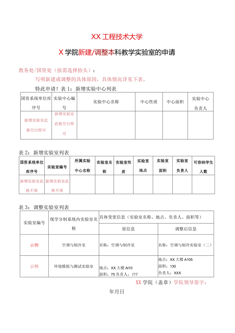 XX工程技术大学X学院新建调整本科教学实验室的申请（2023年）.docx_第1页