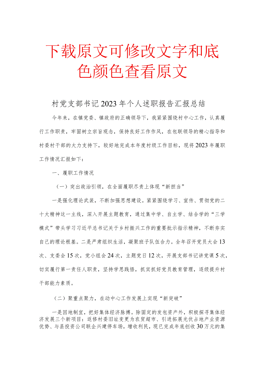 村党支部书记2023年个人述职报告汇报总结.docx_第1页