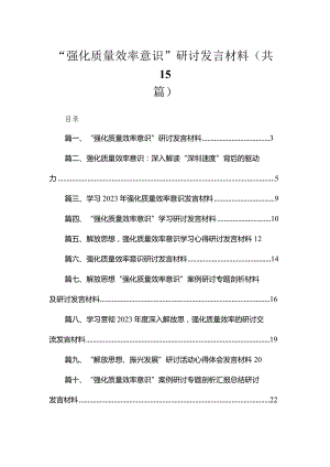 2023“强化质量效率意识”研讨发言材料15篇（精编版）.docx