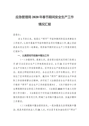 应急管理局2020年春节期间安全生产工作情况汇报.docx