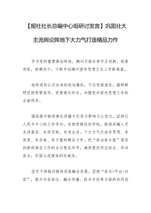 【报社社长总编中心组研讨发言】巩固壮大主流舆论阵地 下大力气打造精品力作.docx