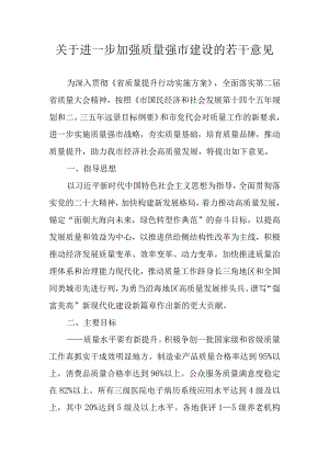 关于进一步加强质量强市建设的若干意见.docx