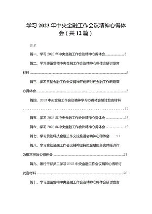 学习2023年中央金融工作会议精神心得体会12篇供参考.docx