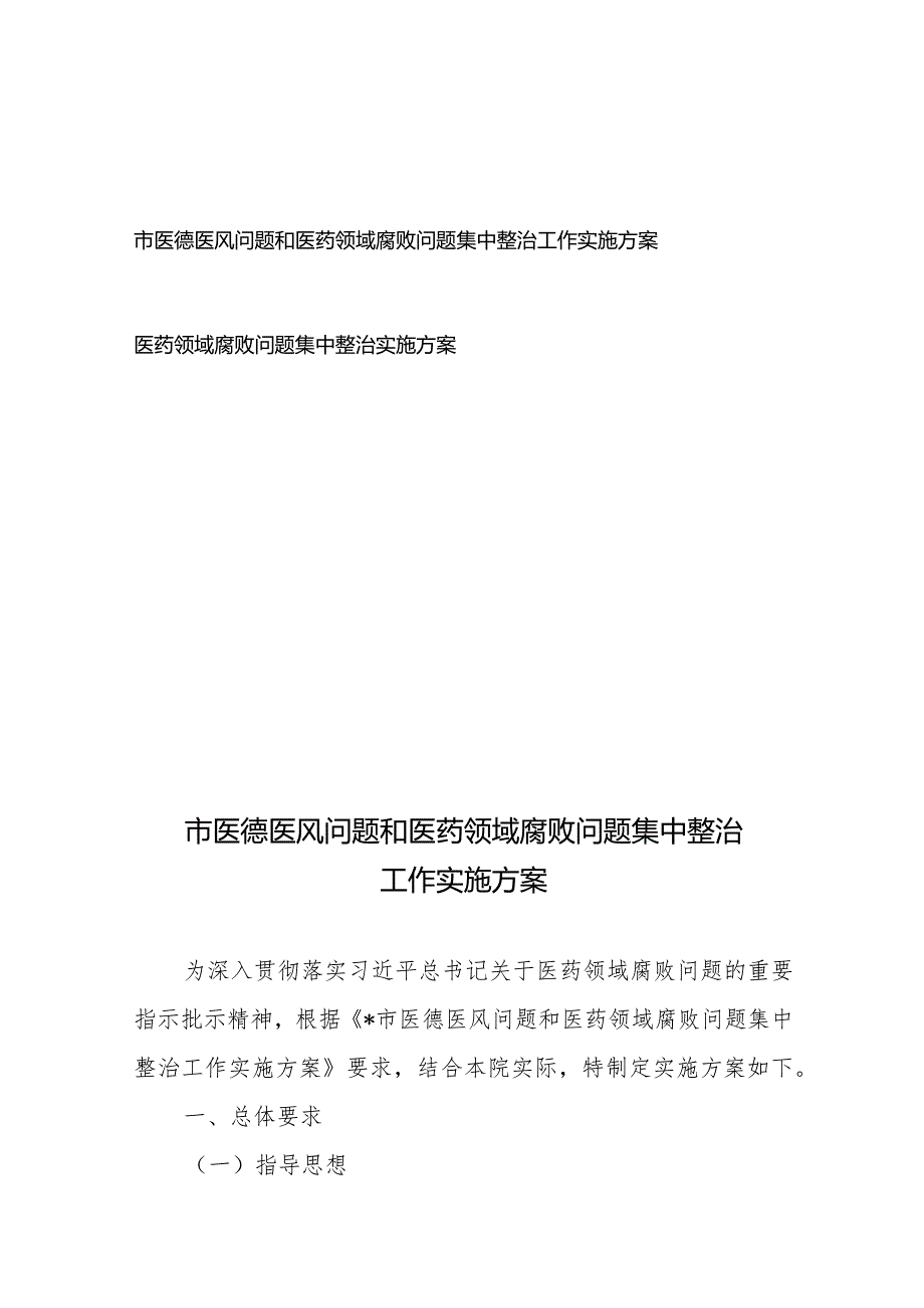 市医德医风问题和医药领域腐败问题集中整治工作实施方案、医药领域腐败问题集中整治实施方案.docx_第1页