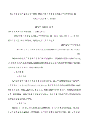 潍坊市安全生产委员会关于印发《潍坊市提升海上安全治理水平三年行动计划(2023—2025年)》的通知.docx