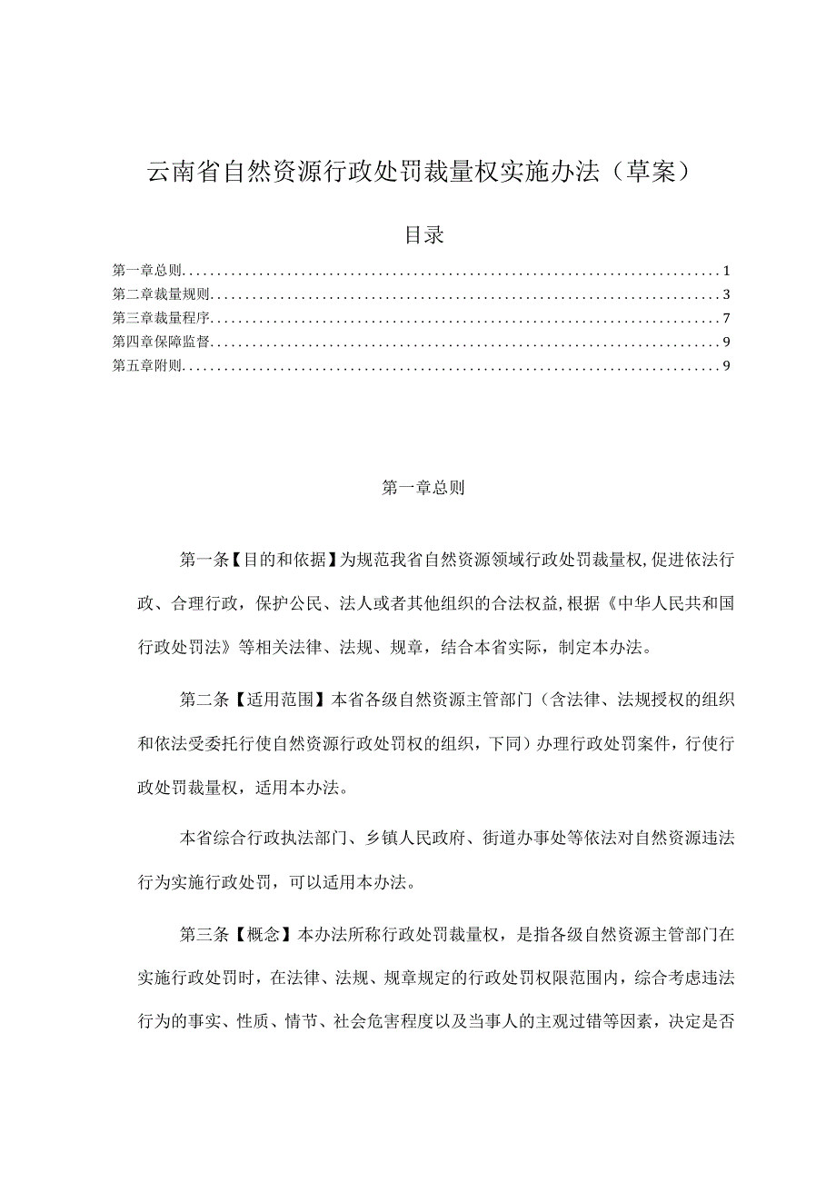 云南省自然资源行政处罚裁量权实施办法（草案）.docx_第1页