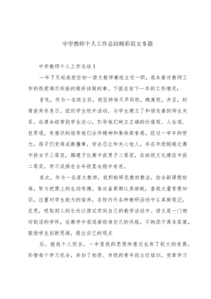 中学教师个人工作总结精彩范文5篇.docx