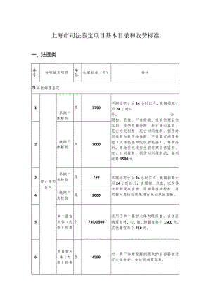 上海市司法鉴定项目基本目录和收费标准.docx