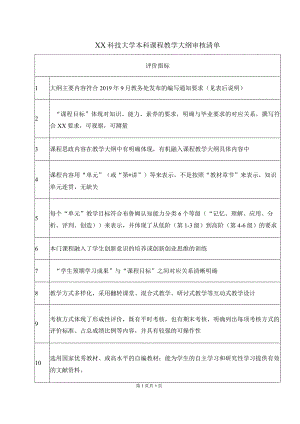 XX科技大学本科课程教学大纲审核清单（2023年）.docx