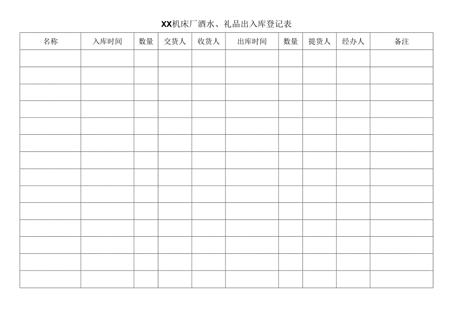 XX机床厂酒水、礼品出入库登记表（2023年）.docx_第1页