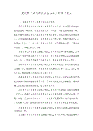 党政班子成员在民主生活会上的批评意见、民主生活会局党组书记局长个人对照检查材料（2篇）.docx