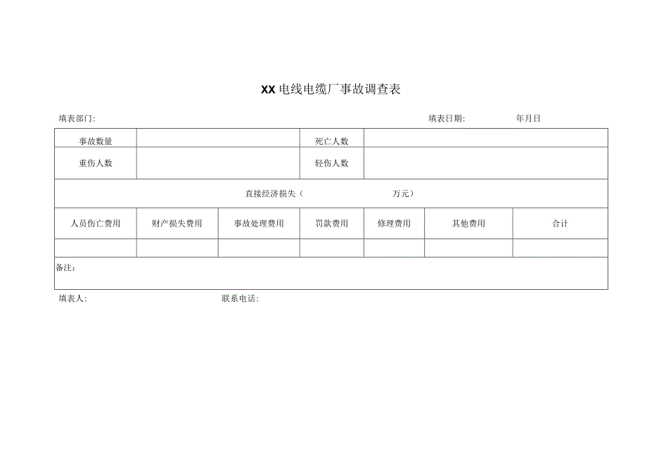 XX电线电缆厂事故调查表（2023年）.docx_第1页