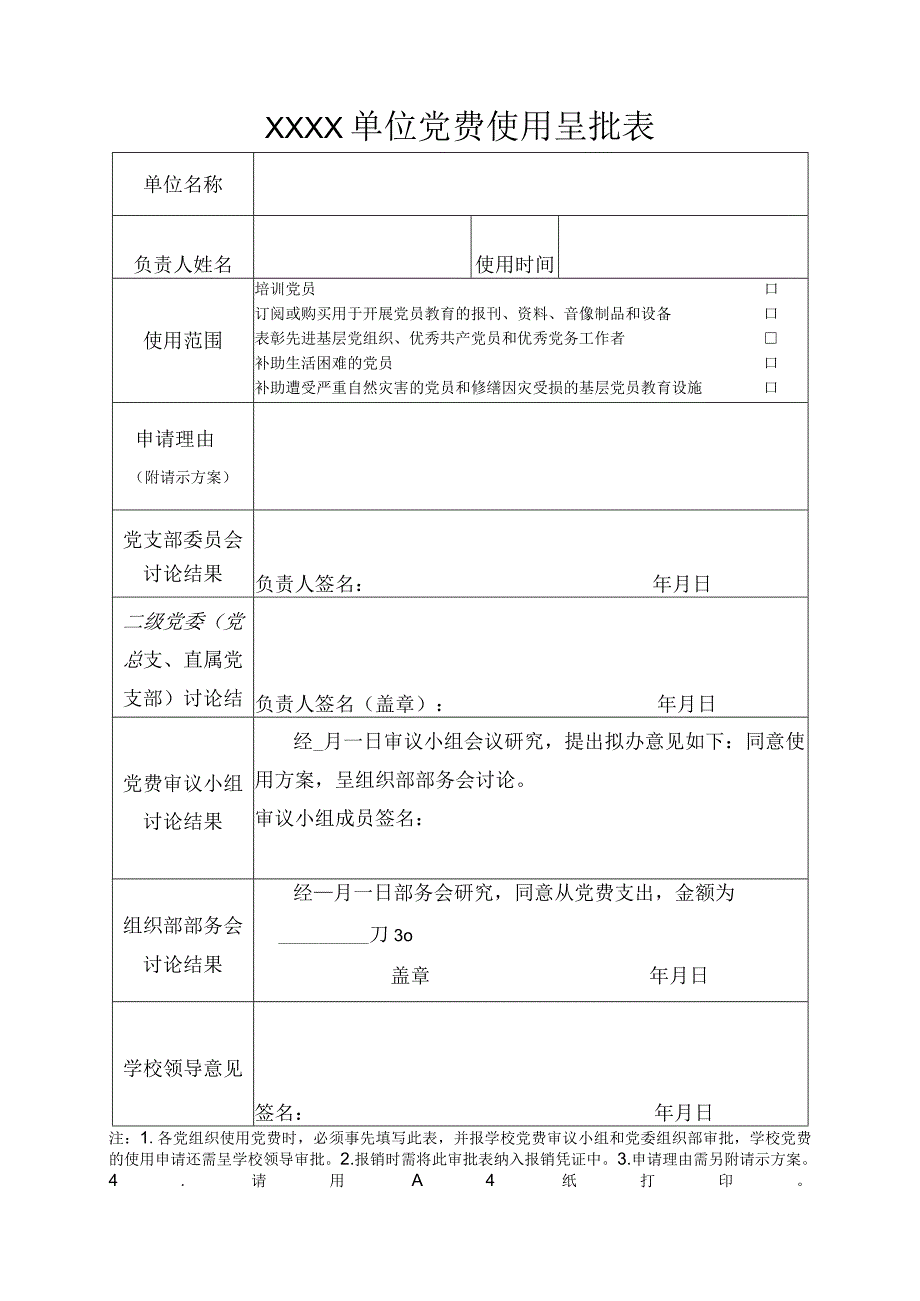 XXXX单位党费使用呈批表.docx_第1页