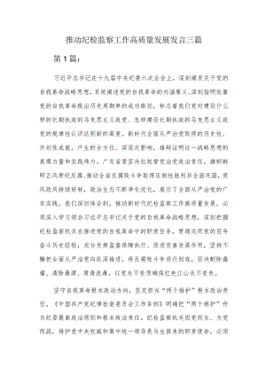 推动纪检监察工作高质量发展发言三篇.docx