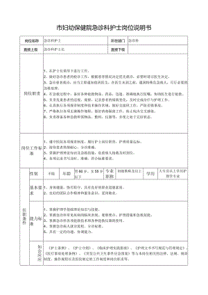 市妇幼保健院急诊科护士岗位说明书.docx