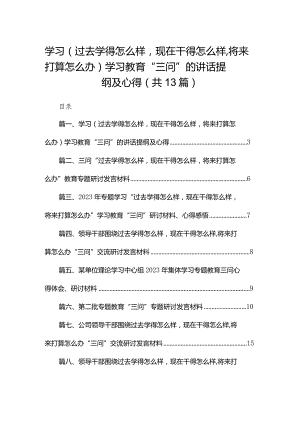 学习（过去学得怎么样现在干得怎么样将来打算怎么办）学习教育“三问”的讲话提纲及心得（共13篇）.docx