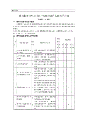 课程代码05010870虚拟仪器应用及项目开发课程课内实践教学大纲.docx