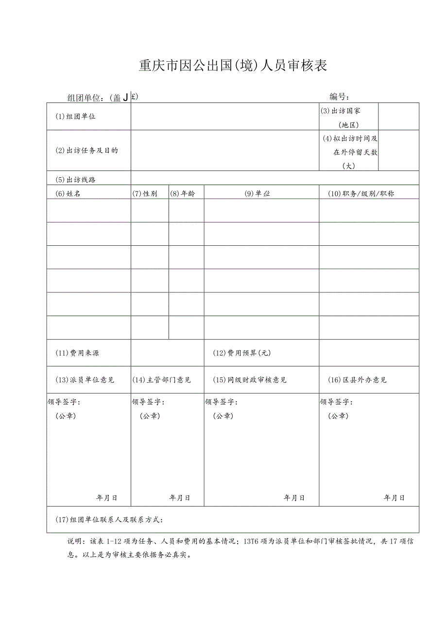 重庆市因公出国境人员审核表.docx_第1页