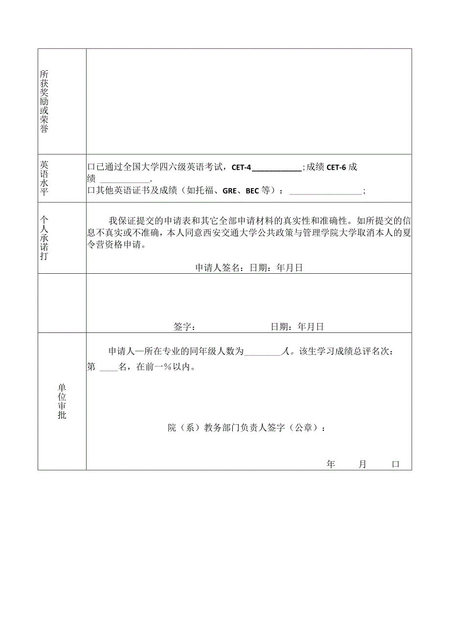 西安交通大学公共政策与管理学院公共管理夏令营申请表硕士生用.docx_第2页