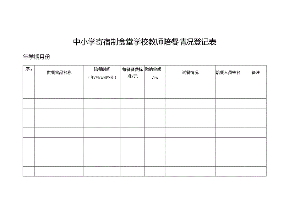 中小学寄宿制食堂学校教师陪餐情况登记表.docx_第1页