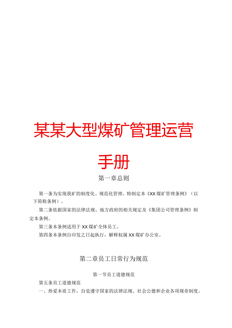 某某大型煤矿管理运营手册.docx_第1页