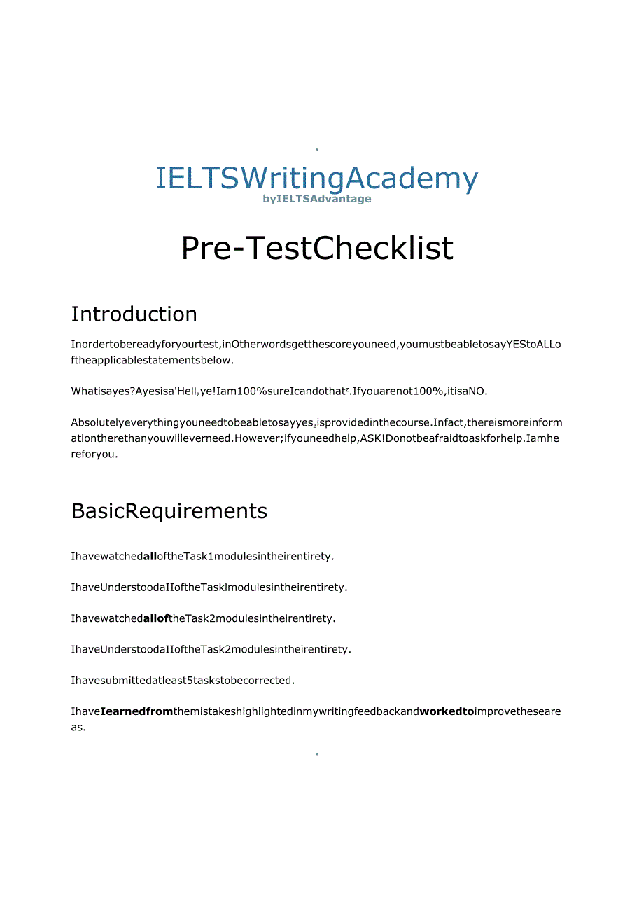 2024剑桥雅思讲义Pre-Test-Checklist_July_18.docx_第1页