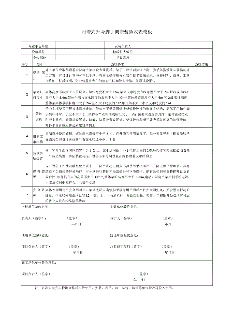 附着式升降脚手架安装验收表模板.docx_第1页